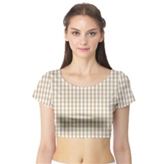 Christmas Gold Large Gingham Check Plaid Pattern Short Sleeve Crop Top (tight Fit)