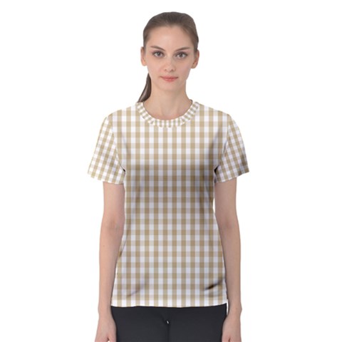 Christmas Gold Large Gingham Check Plaid Pattern Women s Sport Mesh Tee by PodArtist