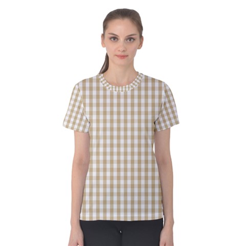Christmas Gold Large Gingham Check Plaid Pattern Women s Cotton Tee by PodArtist