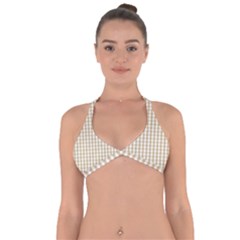 Christmas Gold Large Gingham Check Plaid Pattern Halter Neck Bikini Top by PodArtist