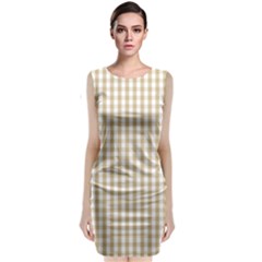 Christmas Gold Large Gingham Check Plaid Pattern Classic Sleeveless Midi Dress by PodArtist