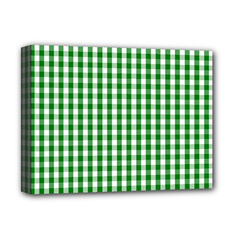 Christmas Green Velvet Large Gingham Check Plaid Pattern Deluxe Canvas 16  x 12  