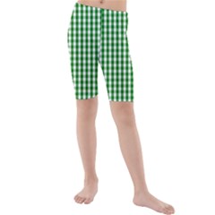 Christmas Green Velvet Large Gingham Check Plaid Pattern Kids  Mid Length Swim Shorts