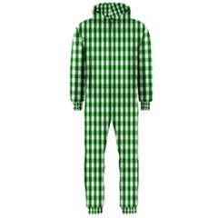 Christmas Green Velvet Large Gingham Check Plaid Pattern Hooded Jumpsuit (Men) 