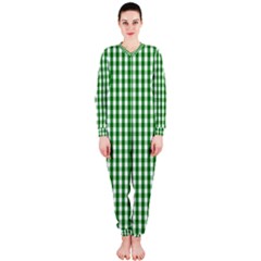 Christmas Green Velvet Large Gingham Check Plaid Pattern OnePiece Jumpsuit (Ladies) 