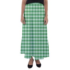 Christmas Green Velvet Large Gingham Check Plaid Pattern Flared Maxi Skirt