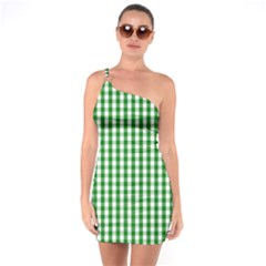 Christmas Green Velvet Large Gingham Check Plaid Pattern One Soulder Bodycon Dress