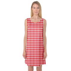 Christmas Red Velvet Large Gingham Check Plaid Pattern Sleeveless Satin Nightdress by PodArtist