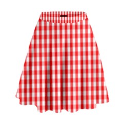 Christmas Red Velvet Large Gingham Check Plaid Pattern High Waist Skirt by PodArtist