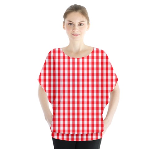 Christmas Red Velvet Large Gingham Check Plaid Pattern Blouse by PodArtist