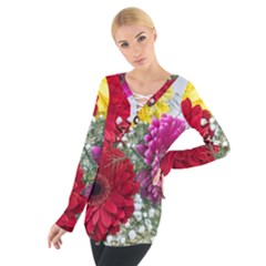 Flowers Gerbera Floral Spring Women s Tie Up Tee