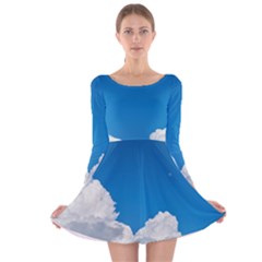 Sky Clouds Blue White Weather Air Long Sleeve Velvet Skater Dress