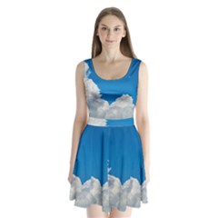 Sky Clouds Blue White Weather Air Split Back Mini Dress  by BangZart