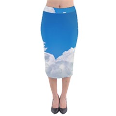 Sky Clouds Blue White Weather Air Velvet Midi Pencil Skirt by BangZart