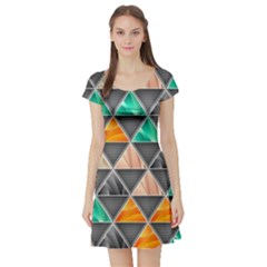 Abstract Geometric Triangle Shape Short Sleeve Skater Dress by BangZart