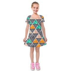 Abstract Geometric Triangle Shape Kids  Short Sleeve Velvet Dress