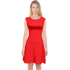 Solid Christmas Red Velvet Capsleeve Midi Dress by PodArtist