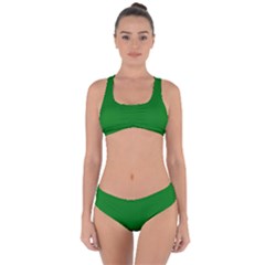 Solid Christmas Green Velvet Classic Colors Criss Cross Bikini Set by PodArtist