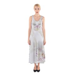 Orchids Flowers White Background Sleeveless Maxi Dress