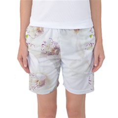 Orchids Flowers White Background Women s Basketball Shorts