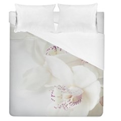 Orchids Flowers White Background Duvet Cover (queen Size)