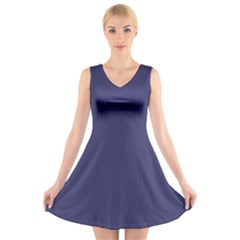 USA Flag Blue Royal Blue Deep Blue V-Neck Sleeveless Skater Dress