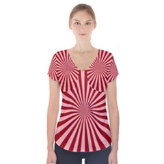 Sun Background Optics Channel Red Short Sleeve Front Detail Top