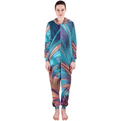 Feather Fractal Artistic Design Hooded Jumpsuit (ladies) 