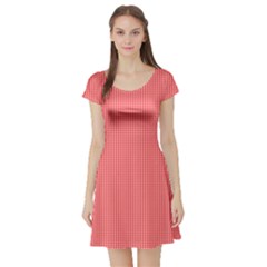 Christmas Red Velvet Mini Gingham Check Plaid Short Sleeve Skater Dress