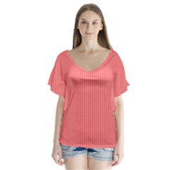 Christmas Red Velvet Mini Gingham Check Plaid Flutter Sleeve Top