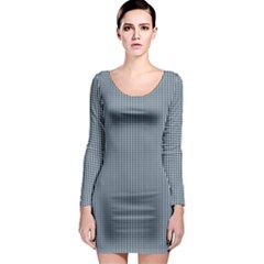 Silent Night Blue Mini Gingham Check Plaid Long Sleeve Bodycon Dress