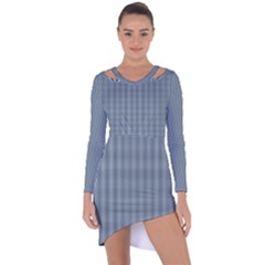 Silent Night Blue Mini Gingham Check Plaid Asymmetric Cut-out Shift Dress