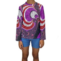 Fractal Art Red Design Pattern Kids  Long Sleeve Swimwear