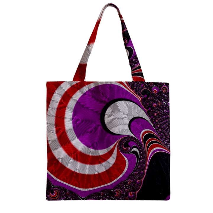 Fractal Art Red Design Pattern Zipper Grocery Tote Bag