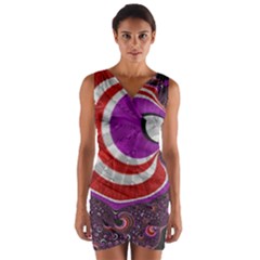 Fractal Art Red Design Pattern Wrap Front Bodycon Dress