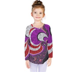 Fractal Art Red Design Pattern Kids  Long Sleeve Tee