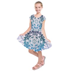 Mandalas Symmetry Meditation Round Kids  Short Sleeve Dress