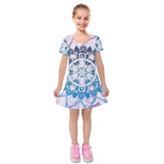 Mandalas Symmetry Meditation Round Kids  Short Sleeve Velvet Dress by BangZart