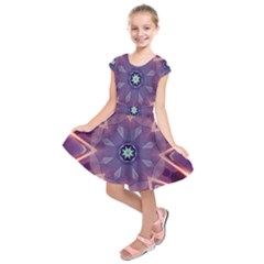 Abstract Glow Kaleidoscopic Light Kids  Short Sleeve Dress