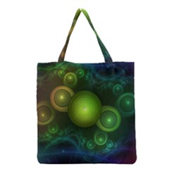 Retrotacular Rainbow Dots In A Fractal Microscope Grocery Tote Bag by jayaprime