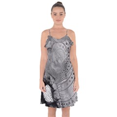 Fragmented Fractal Memories And Gunpowder Glass Ruffle Detail Chiffon Dress