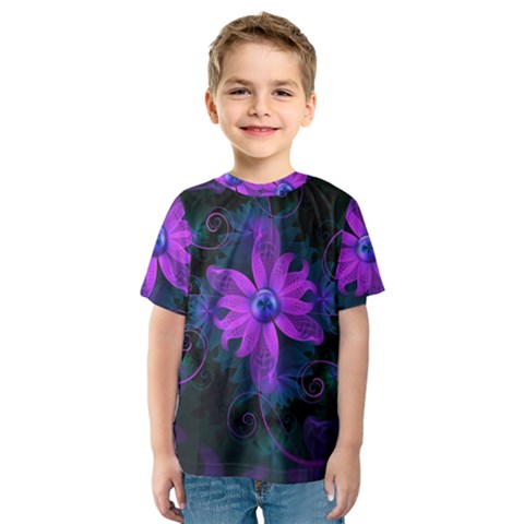 Beautiful Ultraviolet Lilac Orchid Fractal Flowers Kids  Sport Mesh Tee by jayaprime