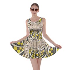 Liquid Taxi Cab, A Yellow Checkered Retro Fractal Skater Dress by jayaprime