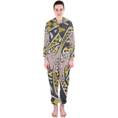 Liquid Taxi Cab, A Yellow Checkered Retro Fractal Hooded Jumpsuit (ladies)  by jayaprime