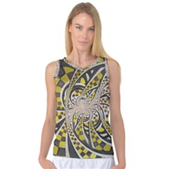 Liquid Taxi Cab, A Yellow Checkered Retro Fractal Women s Basketball Tank Top by jayaprime