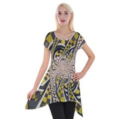 Liquid Taxi Cab, A Yellow Checkered Retro Fractal Short Sleeve Side Drop Tunic by jayaprime