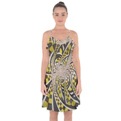 Liquid Taxi Cab, A Yellow Checkered Retro Fractal Ruffle Detail Chiffon Dress by jayaprime