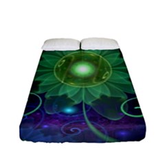 Glowing Blue-green Fractal Lotus Lily Pad Pond Fitted Sheet (full/ Double Size) by jayaprime