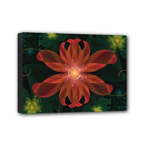 Beautiful Red Passion Flower In A Fractal Jungle Mini Canvas 7  X 5  by jayaprime