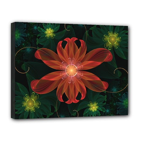 Beautiful Red Passion Flower In A Fractal Jungle Canvas 14  X 11  by jayaprime